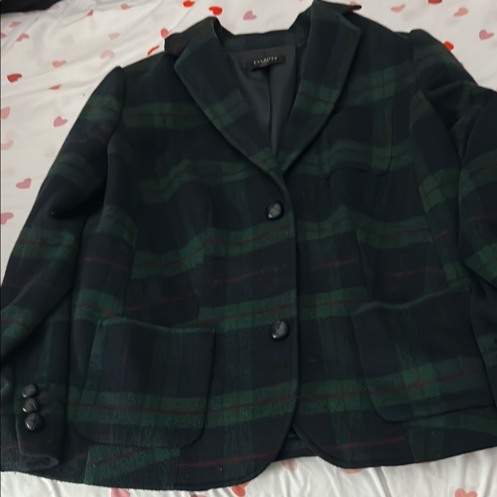 Talbots Green and Black Plaid Blazer